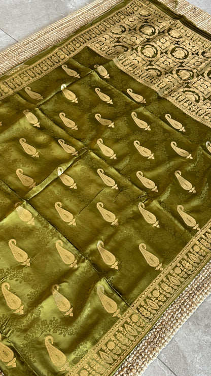 Mashru Silk Banarasi Saree – Olive Green