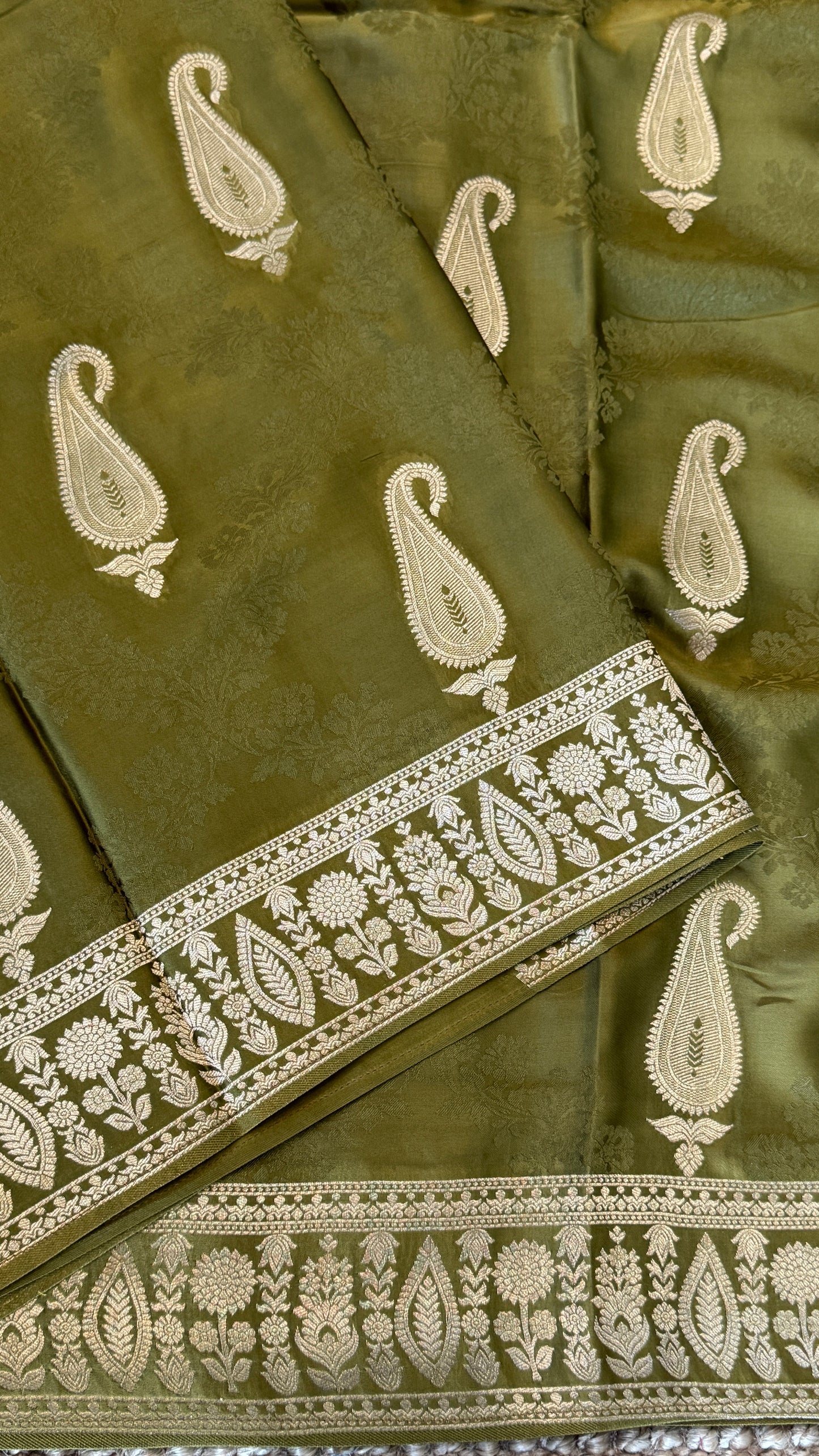 Mashru Silk Banarasi Saree – Olive Green