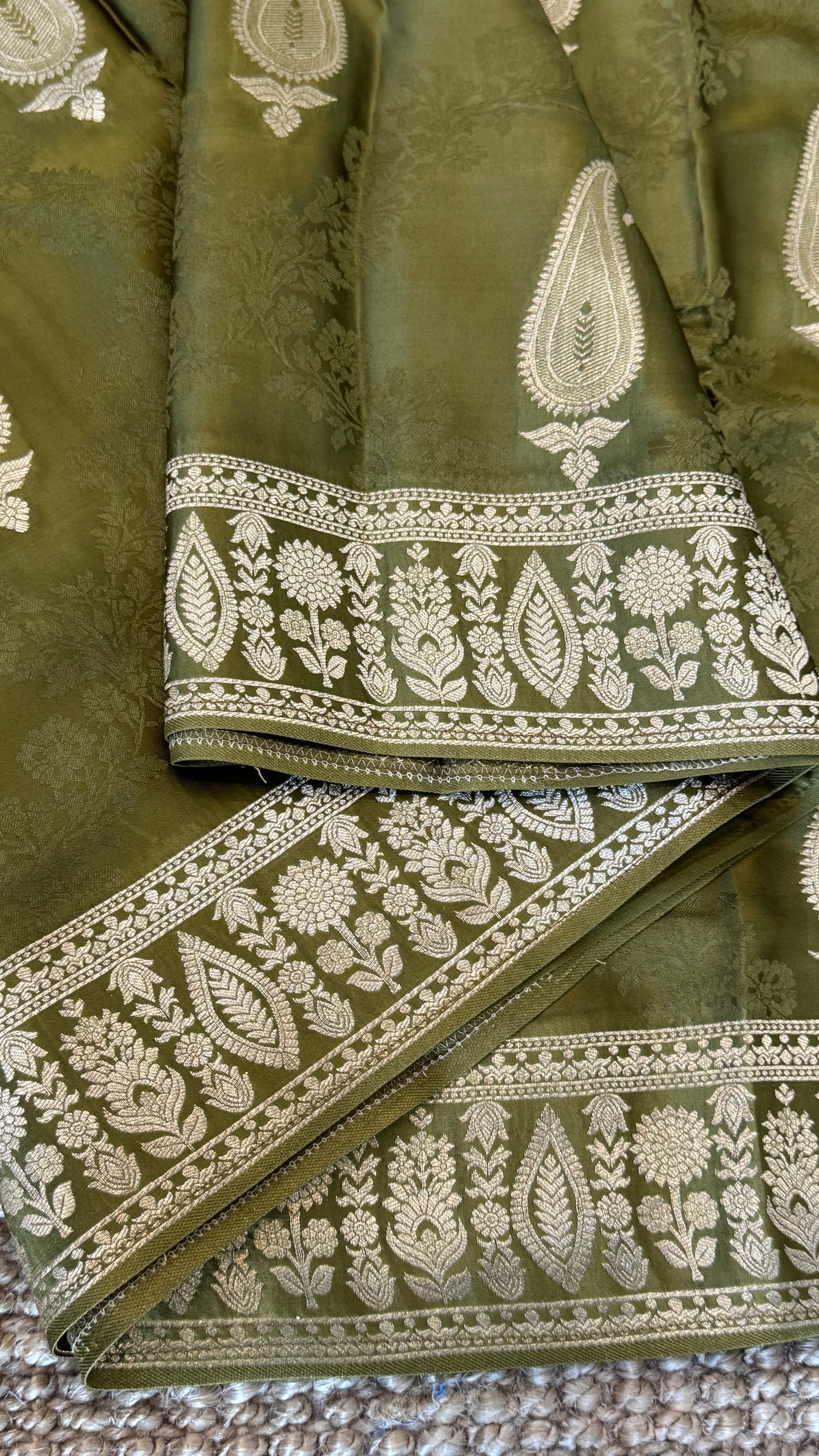 Mashru Silk Banarasi Saree – Olive Green