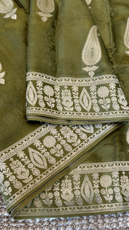 Mashru Silk Banarasi Saree – Olive Green