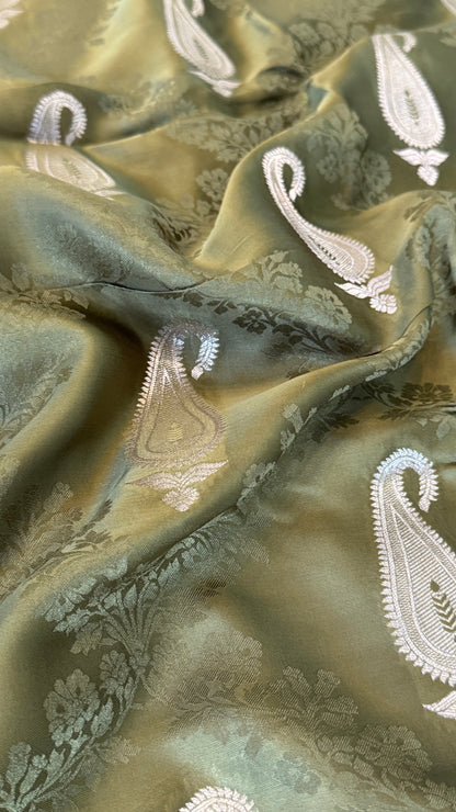 Mashru Silk Banarasi Saree – Olive Green