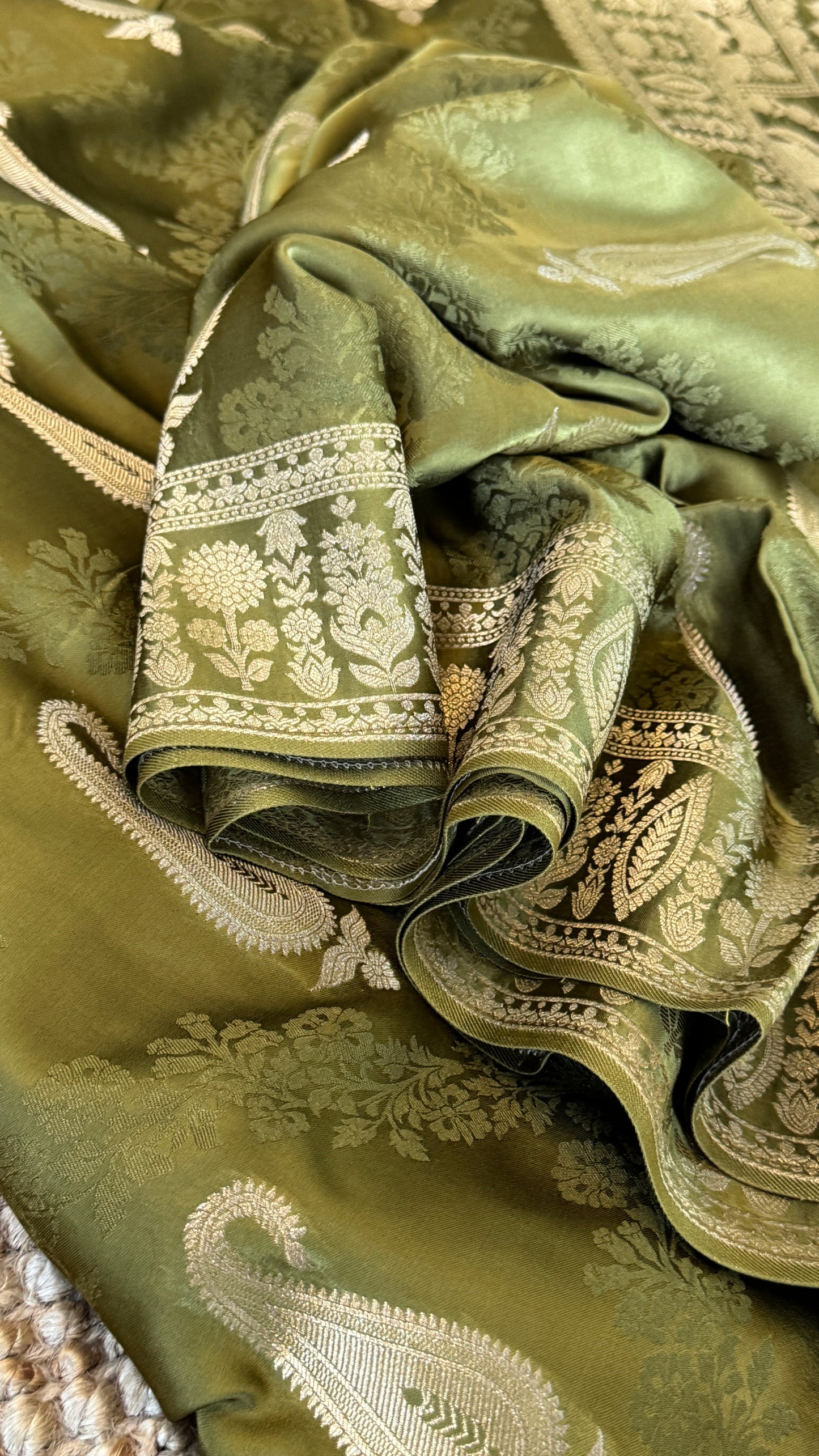 Mashru Silk Banarasi Saree – Olive Green