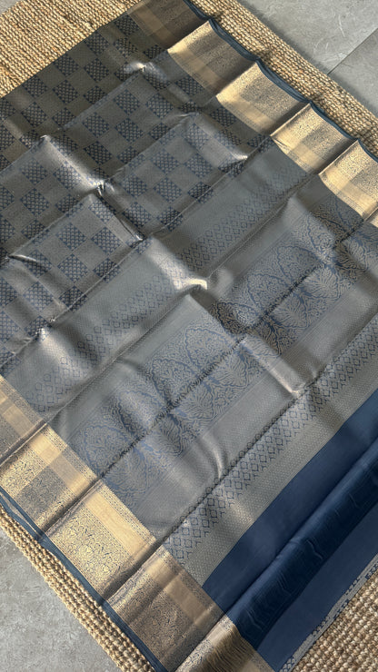 Grey Pure Kanchipuram Silk Saree | Silk Mark Certified
