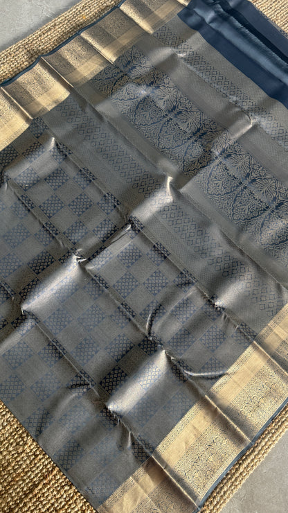 Grey Pure Kanchipuram Silk Saree | Silk Mark Certified
