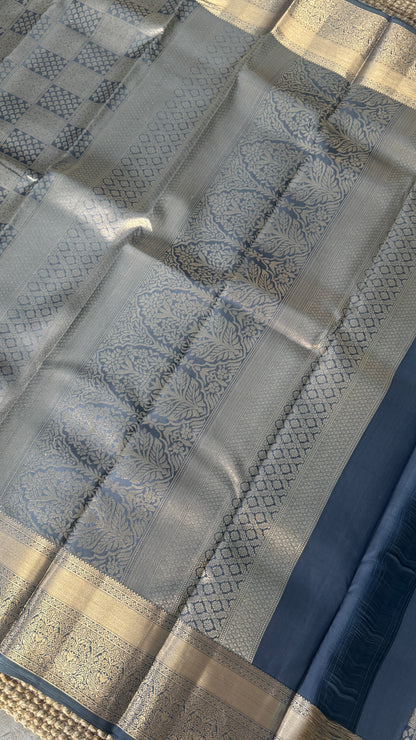 Grey Pure Kanchipuram Silk Saree | Silk Mark Certified