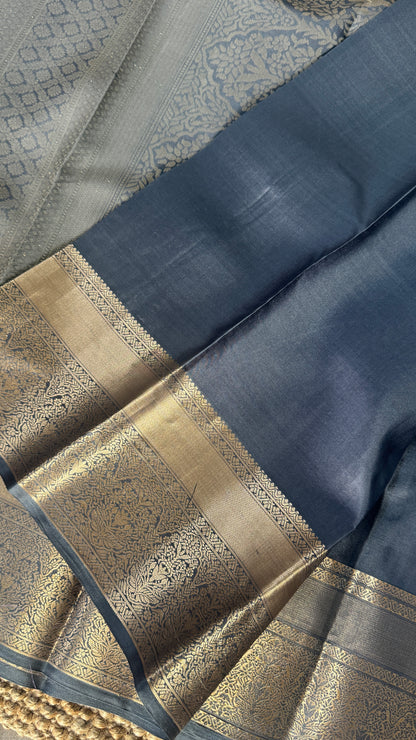 Grey Pure Kanchipuram Silk Saree | Silk Mark Certified