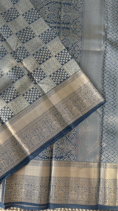 Grey Pure Kanchipuram Silk Saree | Silk Mark Certified