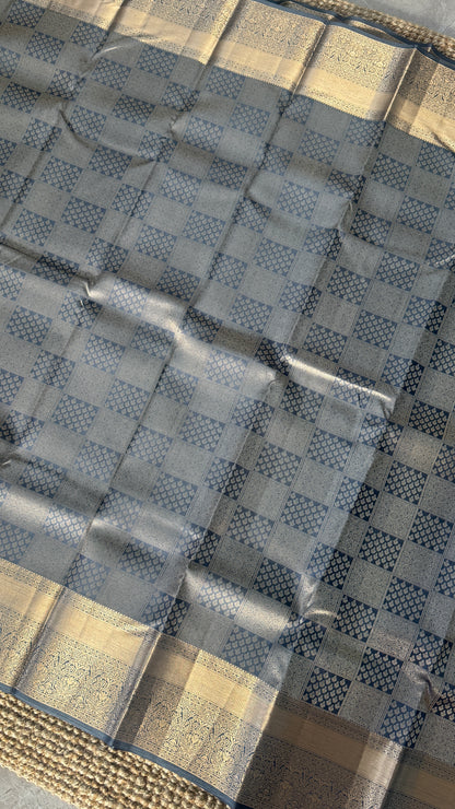 Grey Pure Kanchipuram Silk Saree | Silk Mark Certified