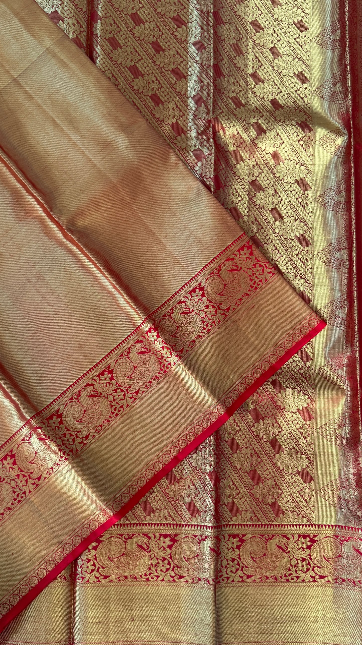 Gold & Red Pure Tissue Kanchipuram Silk Saree | Silk Mark Certified