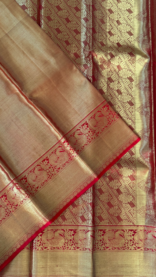 Pure Kanchivaram Tissue Silk Saree – Gold and Red
