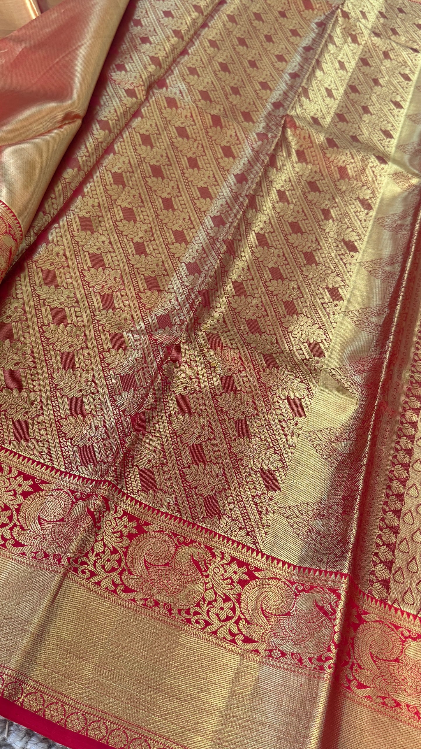 Gold & Red Pure Tissue Kanchipuram Silk Saree | Silk Mark Certified