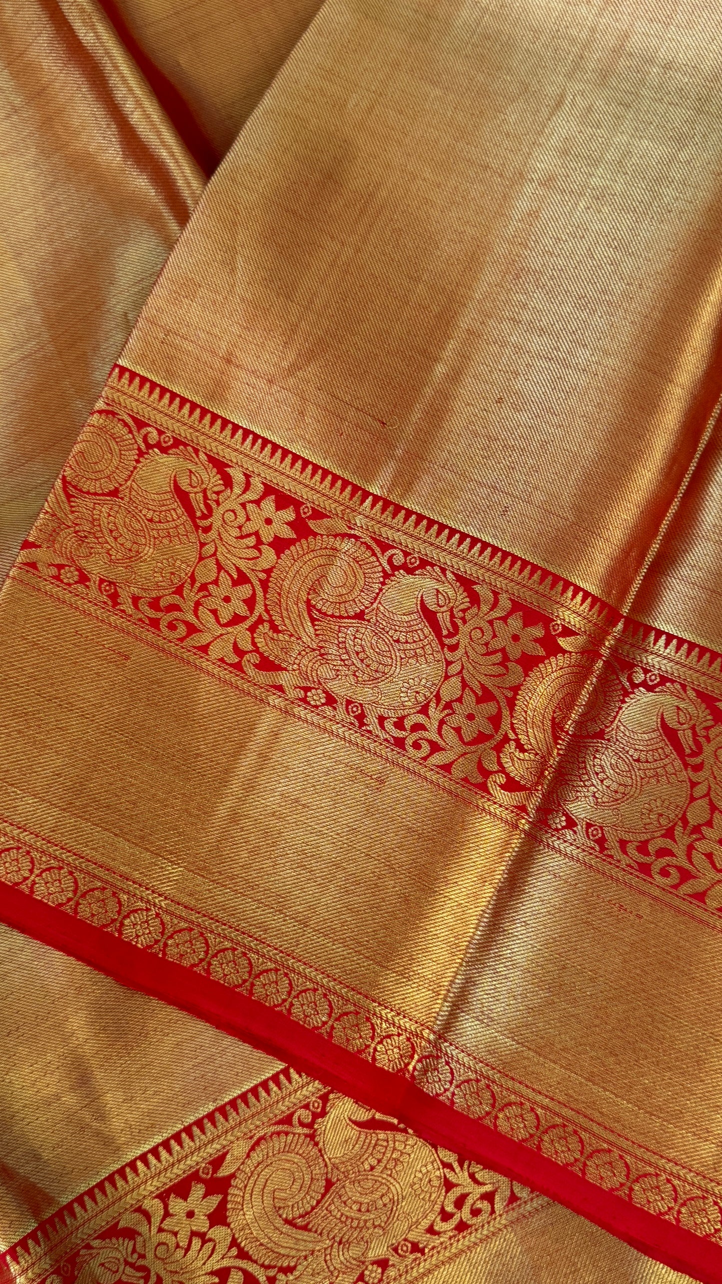 Gold & Red Pure Tissue Kanchipuram Silk Saree | Silk Mark Certified