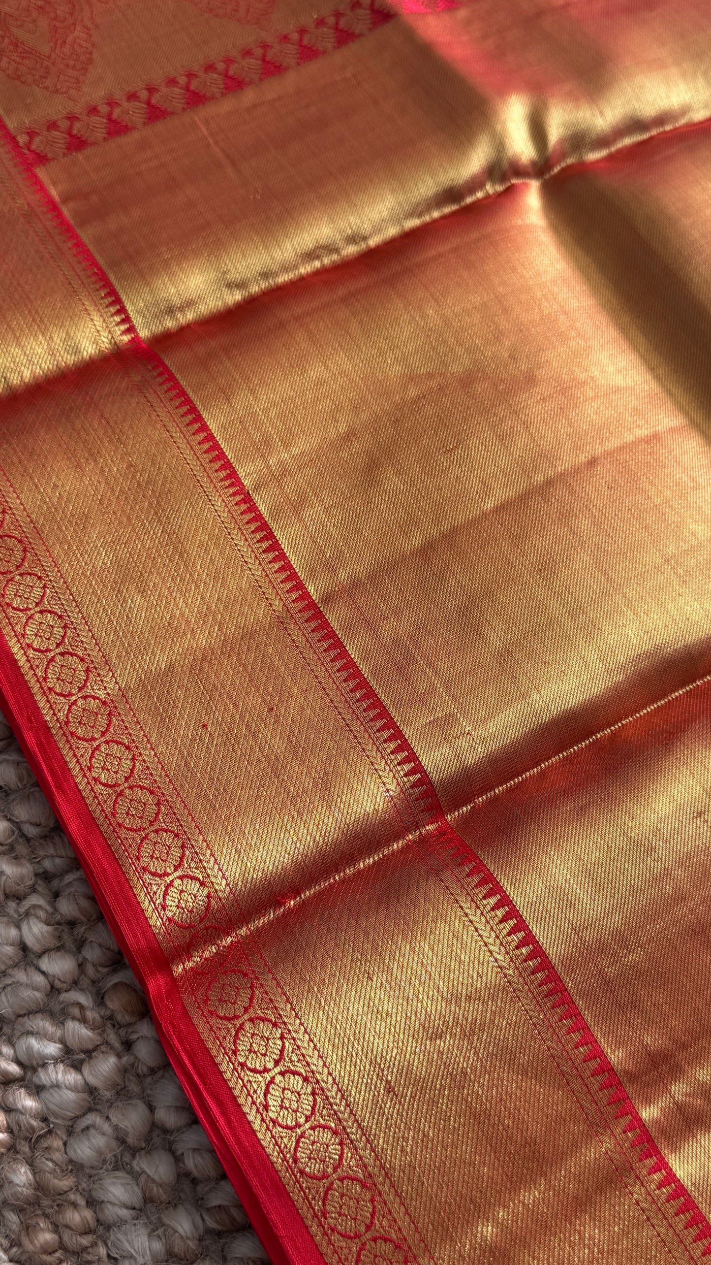 Gold & Red Pure Tissue Kanchipuram Silk Saree | Silk Mark Certified