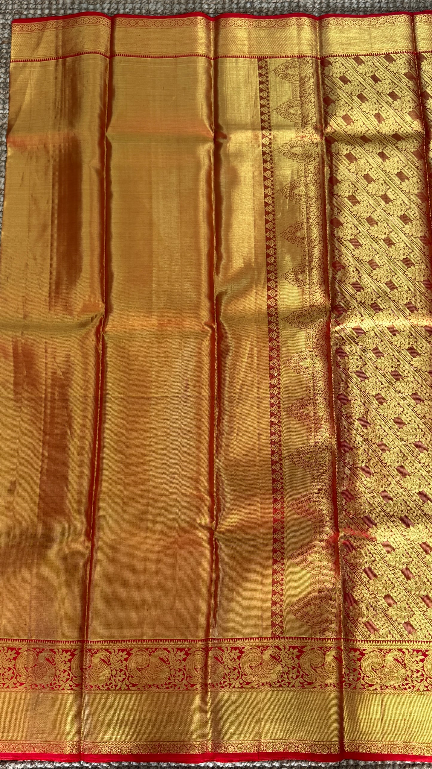 Gold & Red Pure Tissue Kanchipuram Silk Saree | Silk Mark Certified