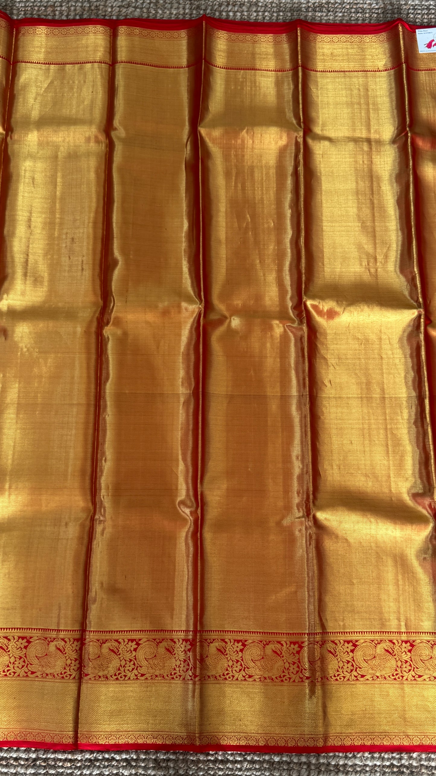 Gold & Red Pure Tissue Kanchipuram Silk Saree | Silk Mark Certified