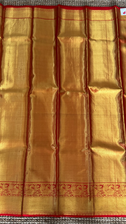Gold & Red Pure Tissue Kanchipuram Silk Saree | Silk Mark Certified