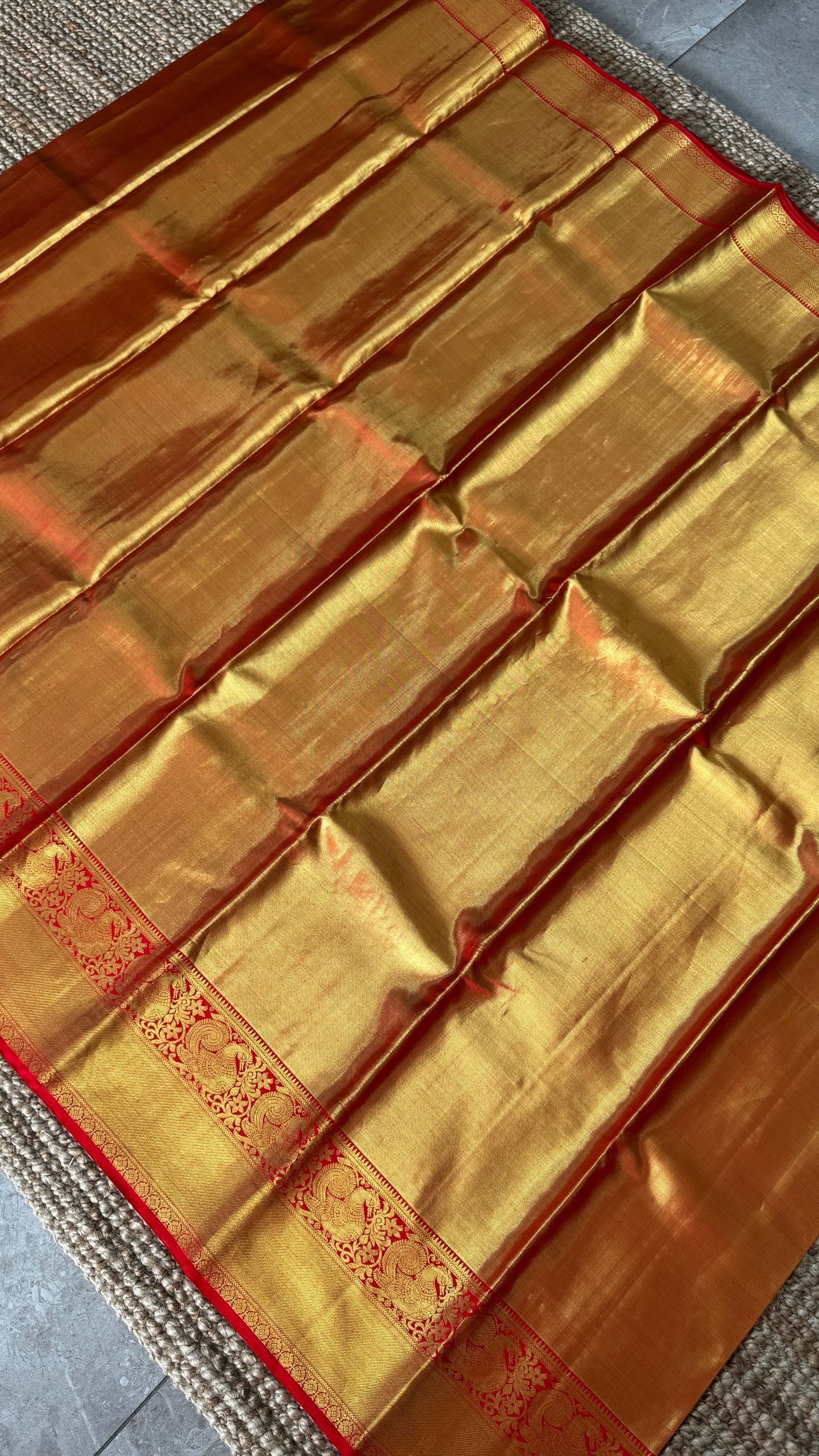 Gold & Red Pure Tissue Kanchipuram Silk Saree | Silk Mark Certified