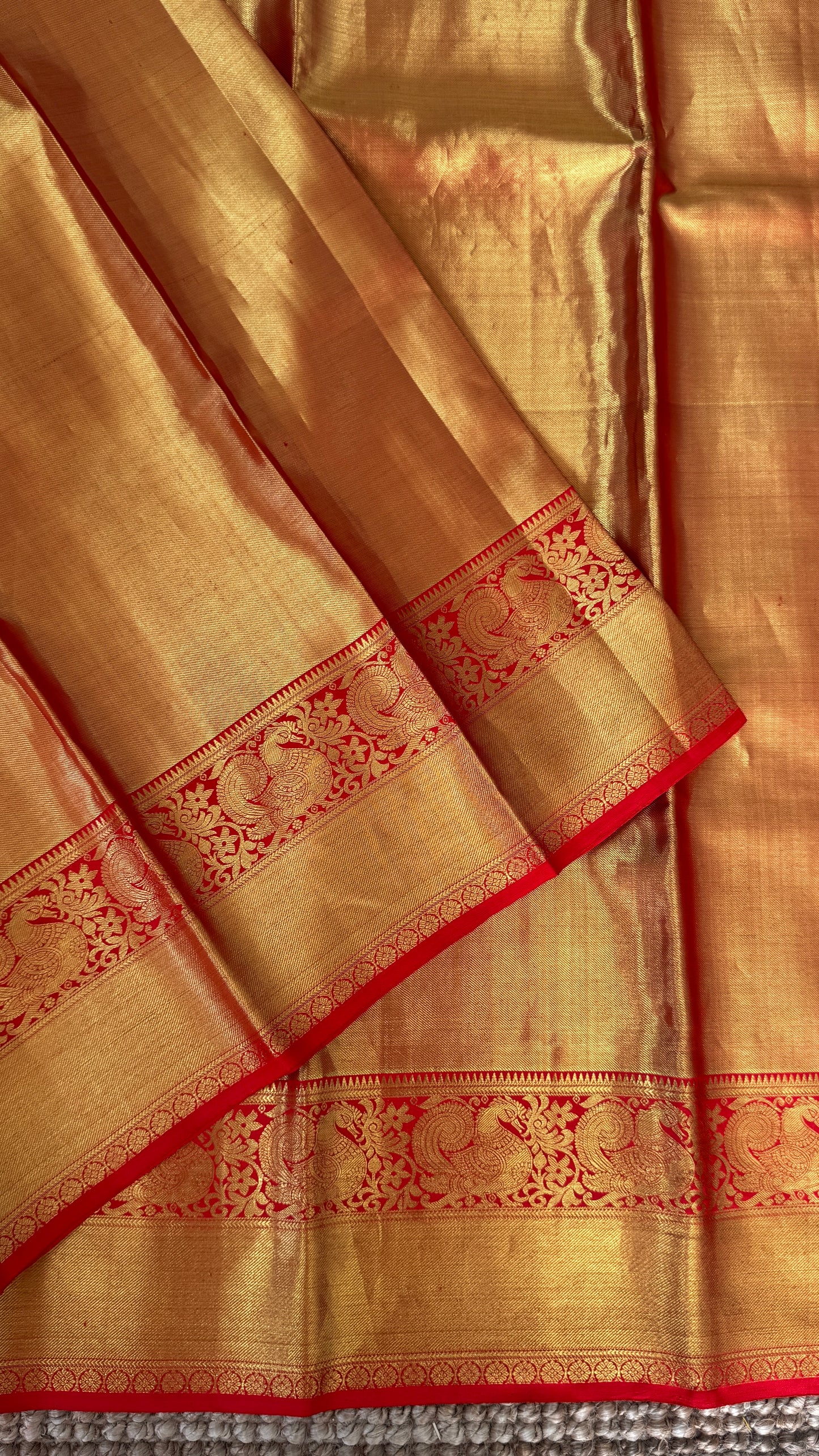 Gold & Red Pure Tissue Kanchipuram Silk Saree | Silk Mark Certified