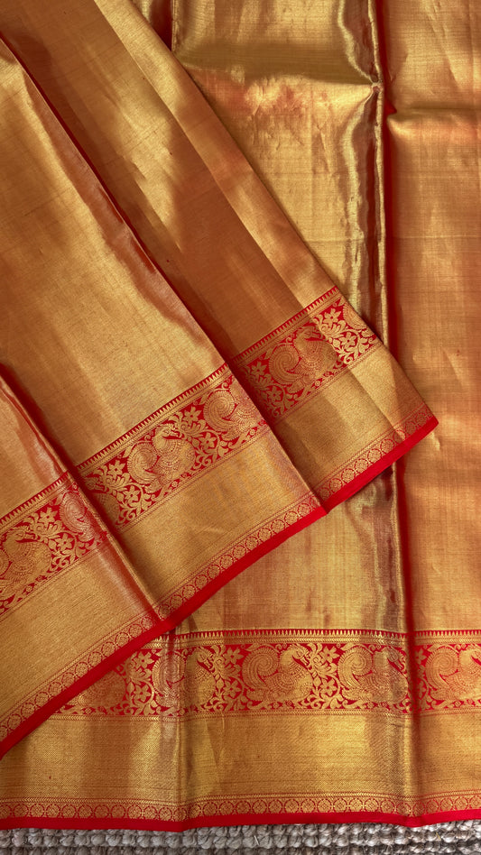 Pure Kanchivaram Tissue Silk Saree – Gold and Red