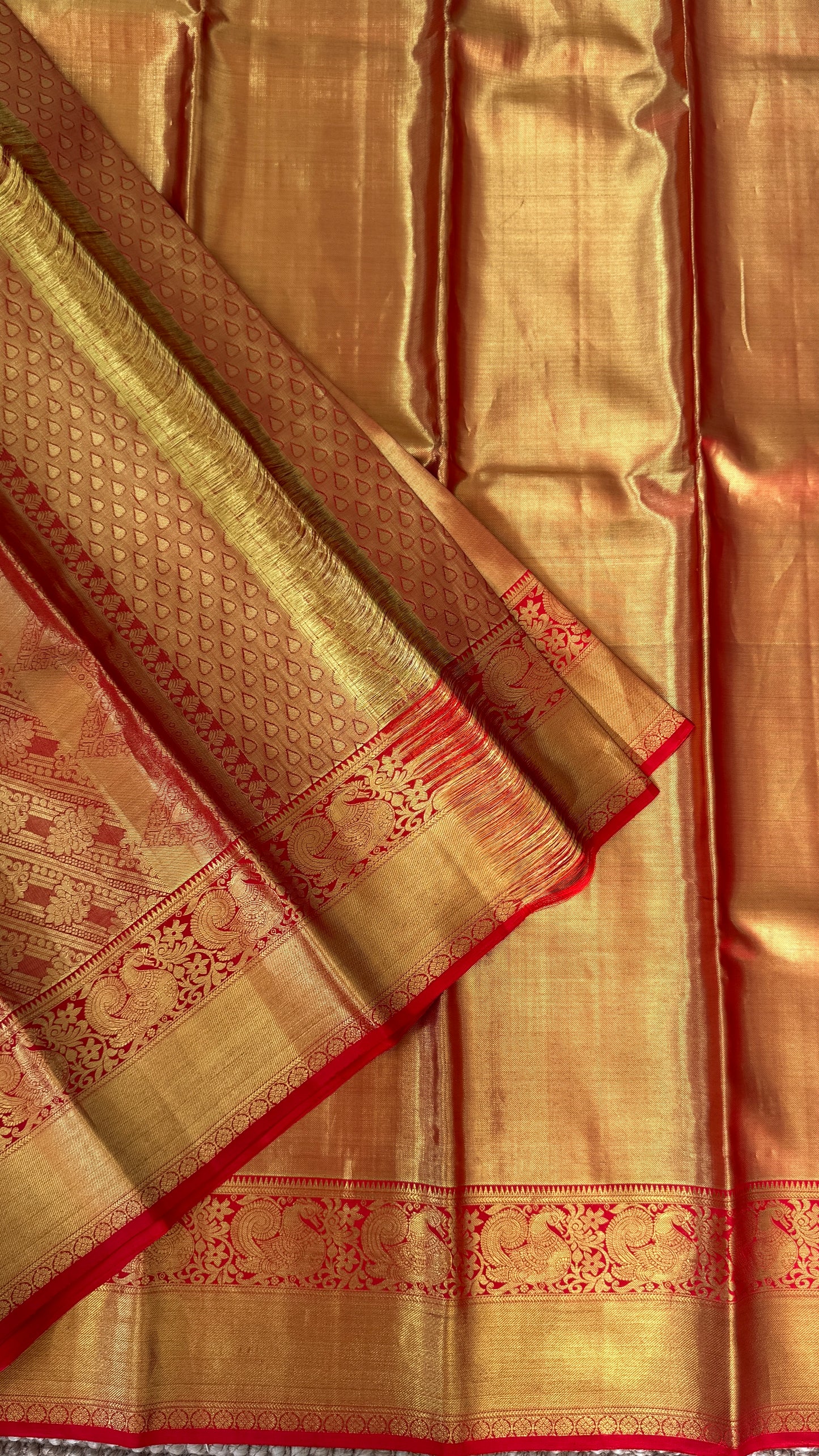 Gold & Red Pure Tissue Kanchipuram Silk Saree | Silk Mark Certified