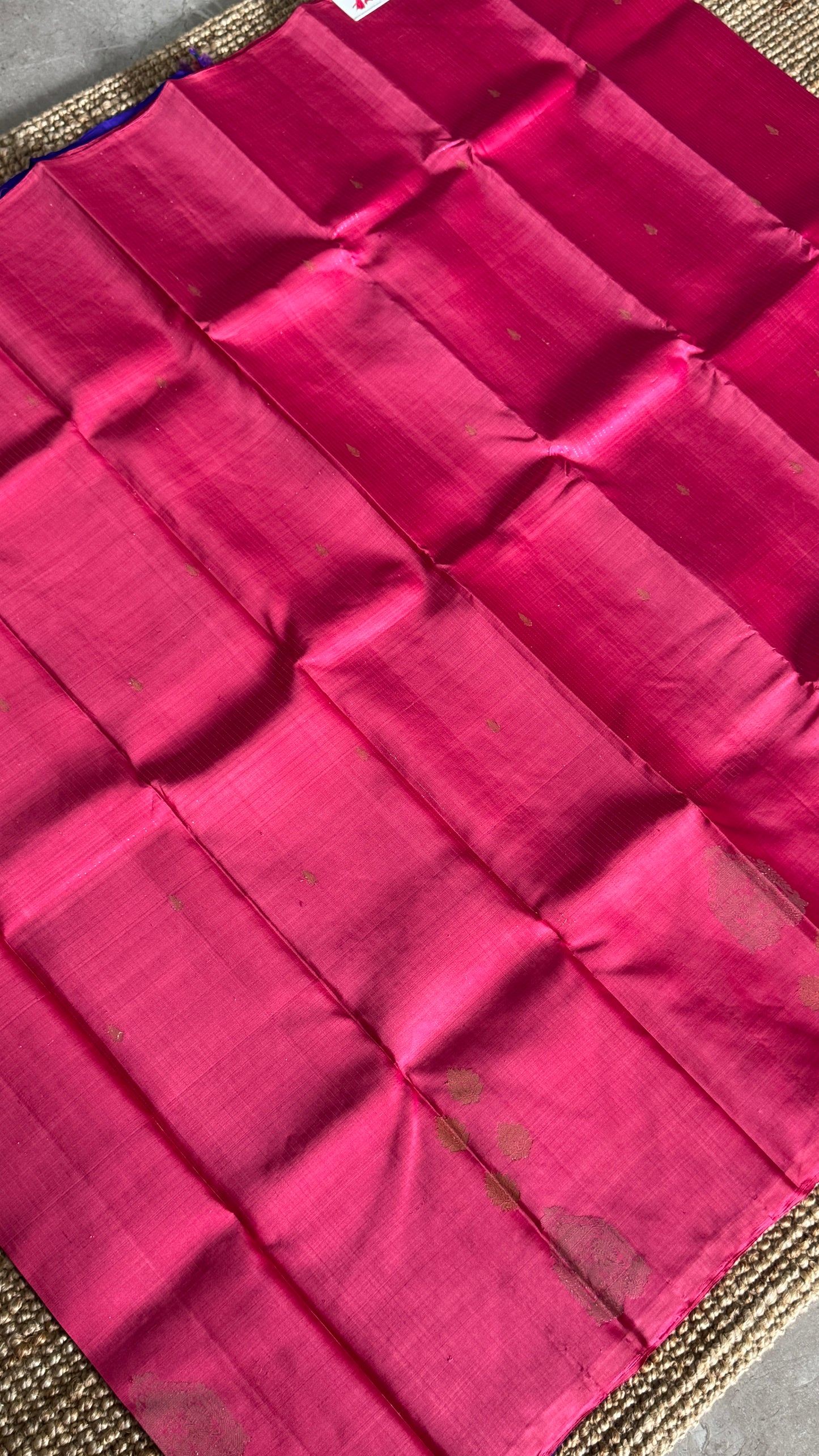 Pink Pure Kanchipuram Silk Saree with Royal Blue Contrast | Silk Mark Certified