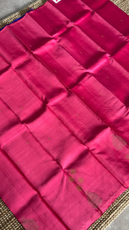 Pink Pure Kanchipuram Silk Saree with Royal Blue Contrast | Silk Mark Certified