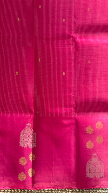 Pink Pure Kanchipuram Silk Saree with Royal Blue Contrast | Silk Mark Certified