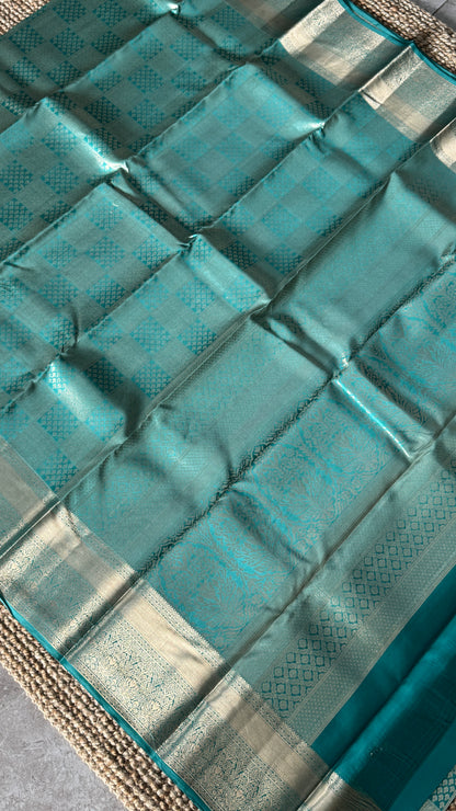 Aqua Blue Pure Kanchipuram Silk Saree | Silk Mark Certified