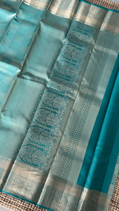 Aqua Blue Pure Kanchipuram Silk Saree | Silk Mark Certified