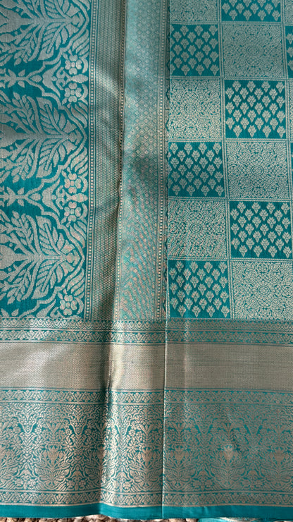 Aqua Blue Pure Kanchipuram Silk Saree | Silk Mark Certified