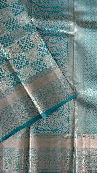 Aqua Blue Pure Kanchipuram Silk Saree | Silk Mark Certified
