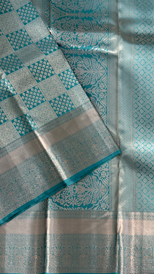 Aqua Blue Pure Kanchipuram Silk Saree | Silk Mark Certified