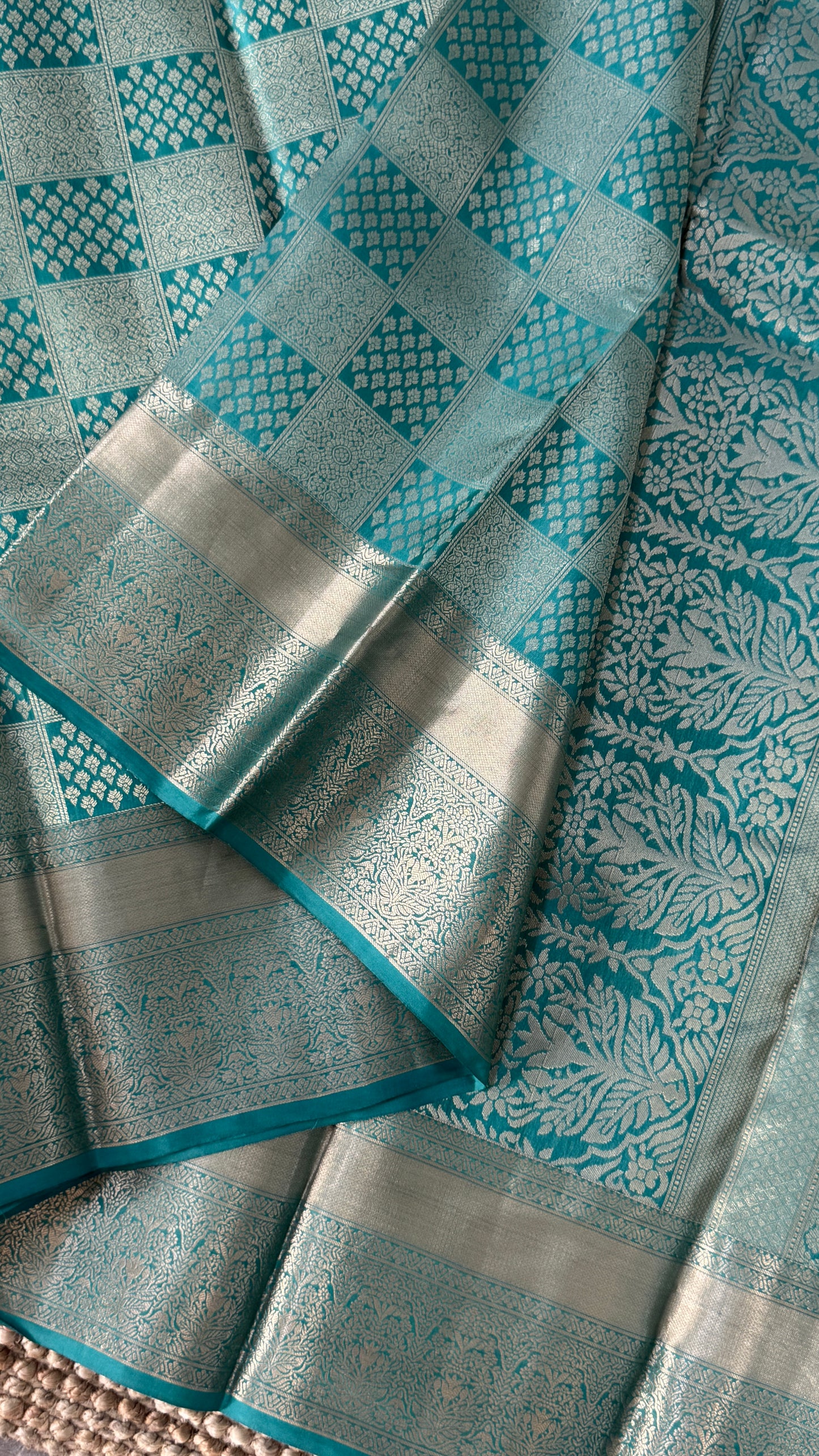 Aqua Blue Pure Kanchipuram Silk Saree | Silk Mark Certified