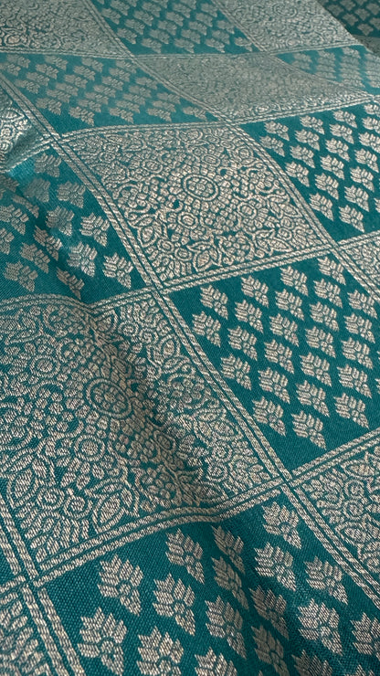 Aqua Blue Pure Kanchipuram Silk Saree | Silk Mark Certified
