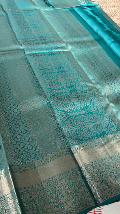 Aqua Blue Pure Kanchipuram Silk Saree | Silk Mark Certified