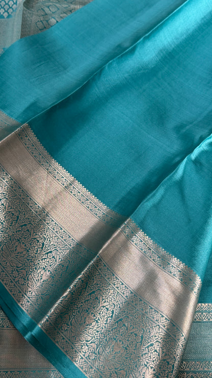 Aqua Blue Pure Kanchipuram Silk Saree | Silk Mark Certified