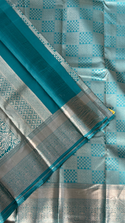 Aqua Blue Pure Kanchipuram Silk Saree | Silk Mark Certified