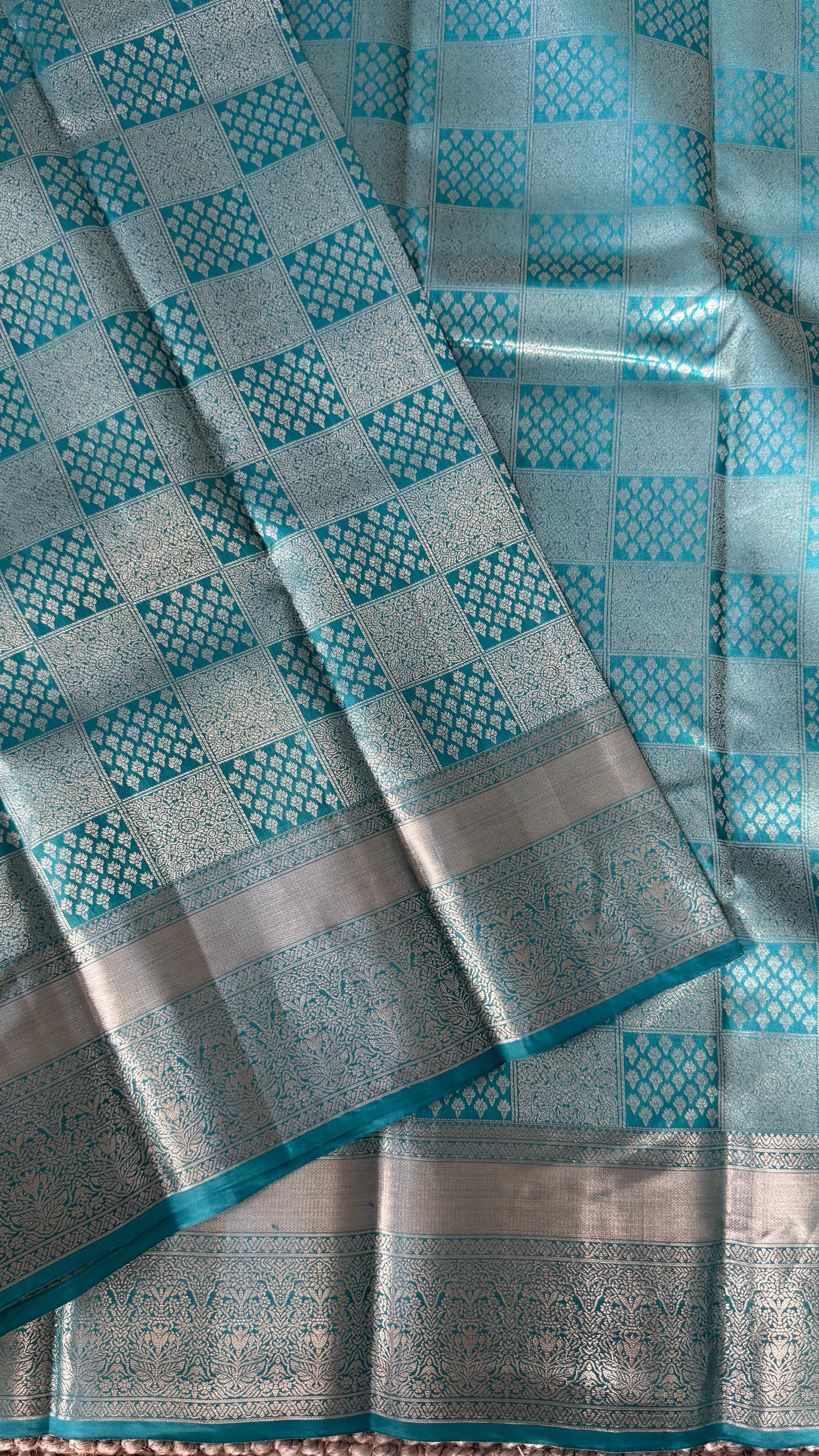 Aqua Blue Pure Kanchipuram Silk Saree | Silk Mark Certified