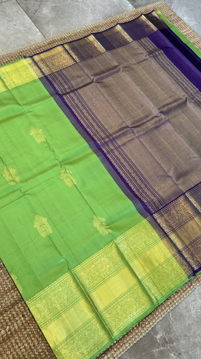 Parrot Green & Purple Pure Kanchipuram Silk Saree | Silk Mark Certified