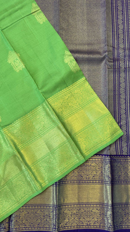 Parrot Green & Purple Pure Kanchipuram Silk Saree | Silk Mark Certified