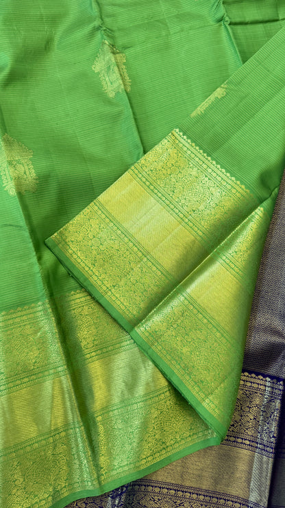 Parrot Green & Purple Pure Kanchipuram Silk Saree | Silk Mark Certified