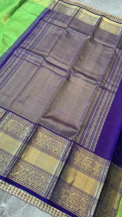 Parrot Green & Purple Pure Kanchipuram Silk Saree | Silk Mark Certified