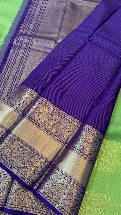 Parrot Green & Purple Pure Kanchipuram Silk Saree | Silk Mark Certified