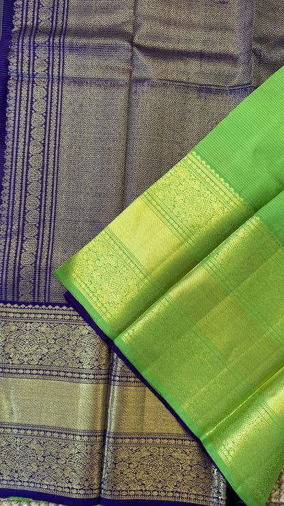 Parrot Green & Purple Pure Kanchipuram Silk Saree | Silk Mark Certified