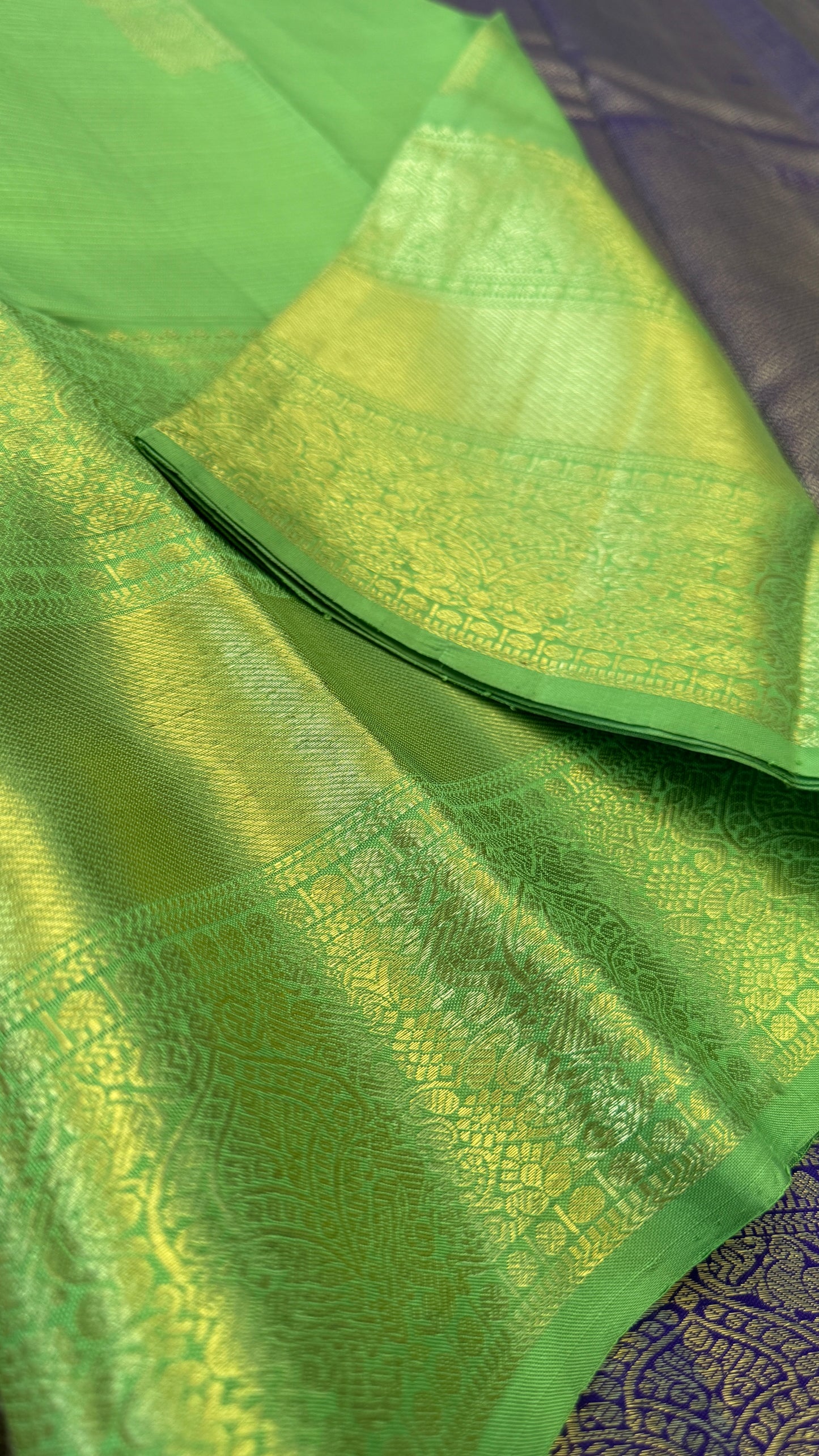 Parrot Green & Purple Pure Kanchipuram Silk Saree | Silk Mark Certified