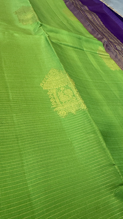 Parrot Green & Purple Pure Kanchipuram Silk Saree | Silk Mark Certified