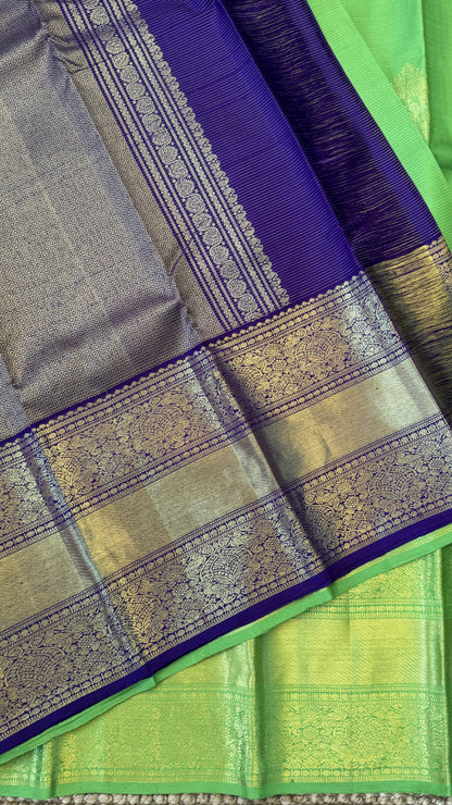 Parrot Green & Purple Pure Kanchipuram Silk Saree | Silk Mark Certified