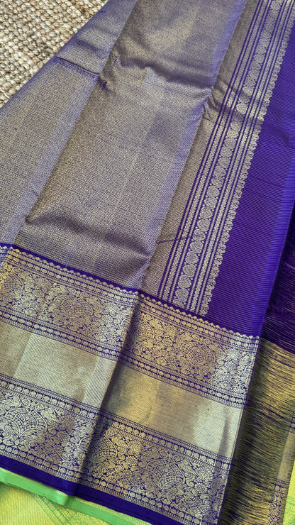 Parrot Green & Purple Pure Kanchipuram Silk Saree | Silk Mark Certified