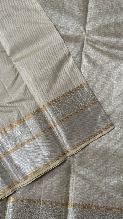 Ivory Pure Kanchipuram Checkered Silk Saree | Silk Mark Certified