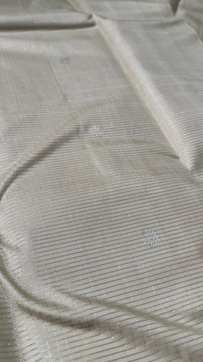 Ivory Pure Kanchipuram Checkered Silk Saree | Silk Mark Certified